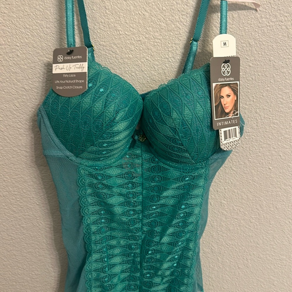 NEW! Daisy Fuentes push up mesh lace Teddy lingerie Mint Green Bodysuit Size M
